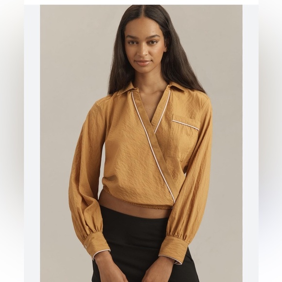 Anthropologie Tops - Anthropologie Maeve Long-Sleeve Piped Wrap Blouse - Small